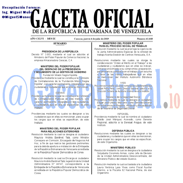 Gaceta Oficial 41668 del 4 Julio 2019
