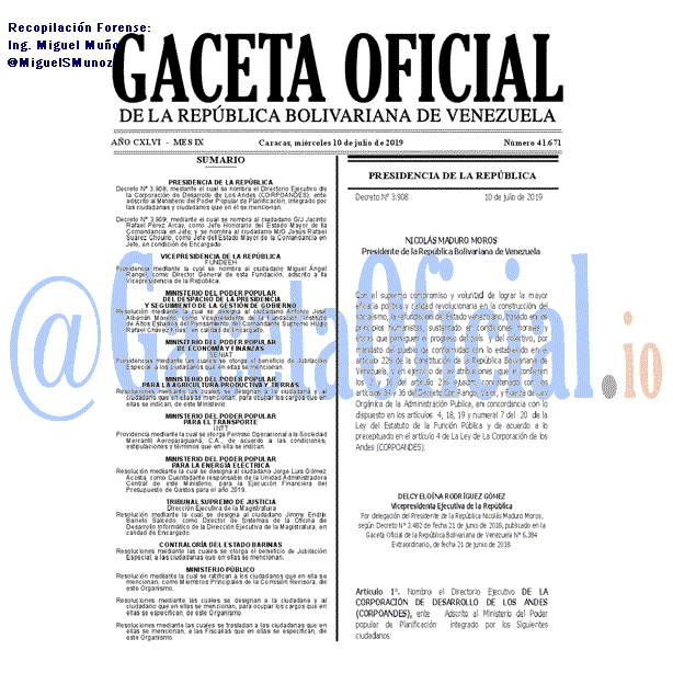 Gaceta Oficial 41671 del 10 Julio 2019 Gaceta Oficial 41671 del 10 Julio 2019