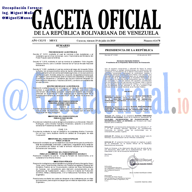 Gaceta Oficial 41678 del 19 Julio 2019
