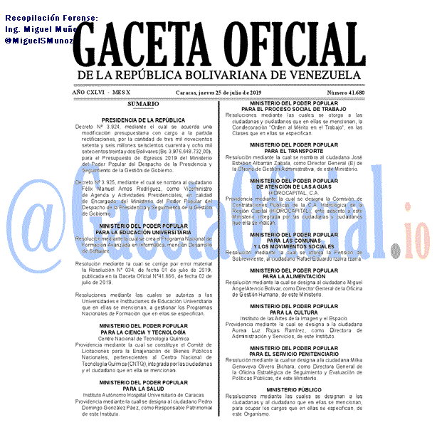 Gaceta Oficial 41680 del 25 Julio 2019