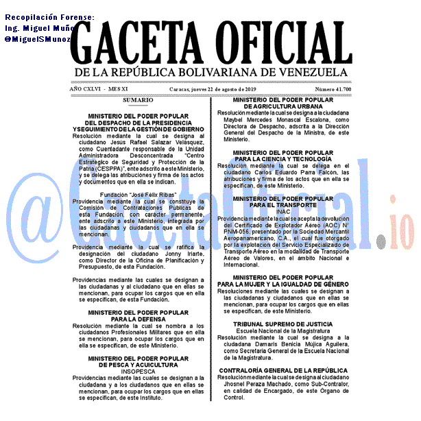 Gaceta Oficial 41700 del 22 agosto 2019