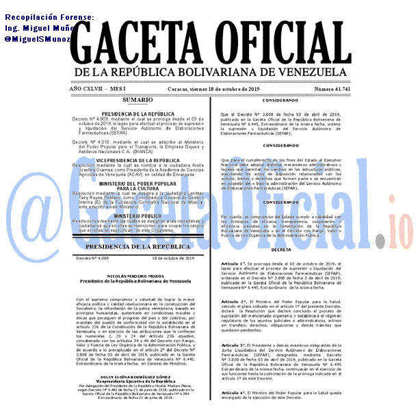 Gaceta Oficial 41741 del 18 octubre 2019
