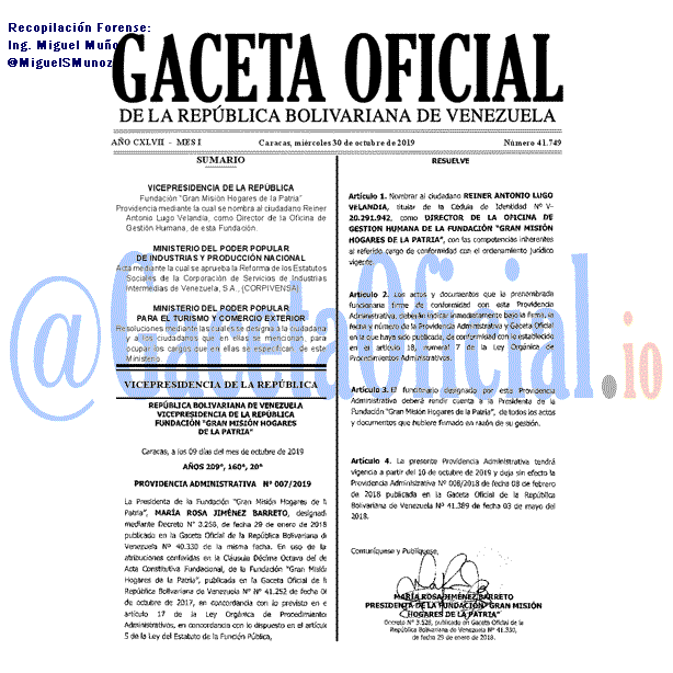 Gaceta Oficial 41749 del 30 octubre 2019