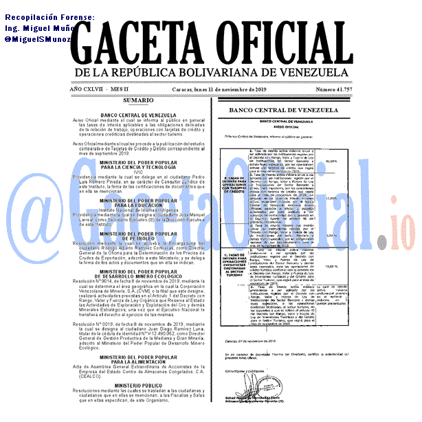 Gaceta Oficial 41757 del 11 noviembre 2019