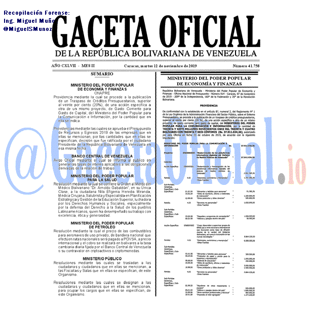 Gaceta Oficial 41758 del 12 noviembre 2019