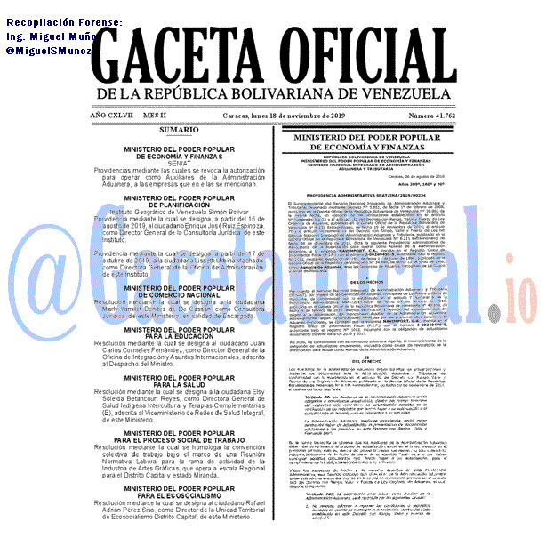 Gaceta Oficial 41762 del 18 noviembre 2019