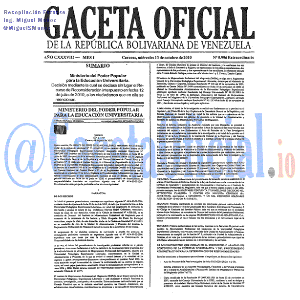 Gaceta Oficial 5996 del 13 Octubre 2010
