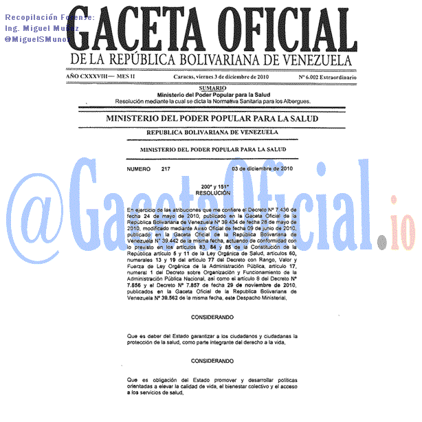 Gaceta Oficial 6002 del 3 Diciembre 2010