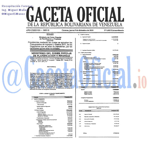 Gaceta Oficial 6003 del 9 Diciembre 2010
