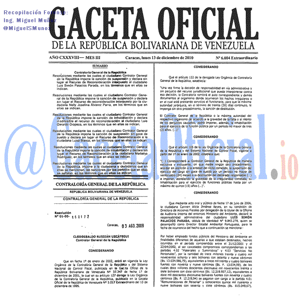 Gaceta Oficial 6004 del 13 Diciembre 2010