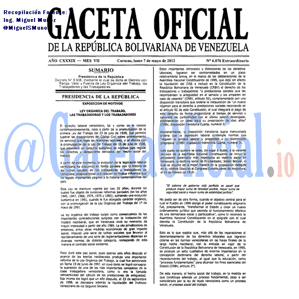 Gaceta Oficial 6076 del 7 Mayo 2012