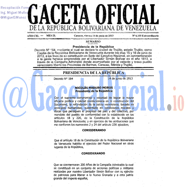 Gaceta Oficial 6103 del 14 Junio 2013