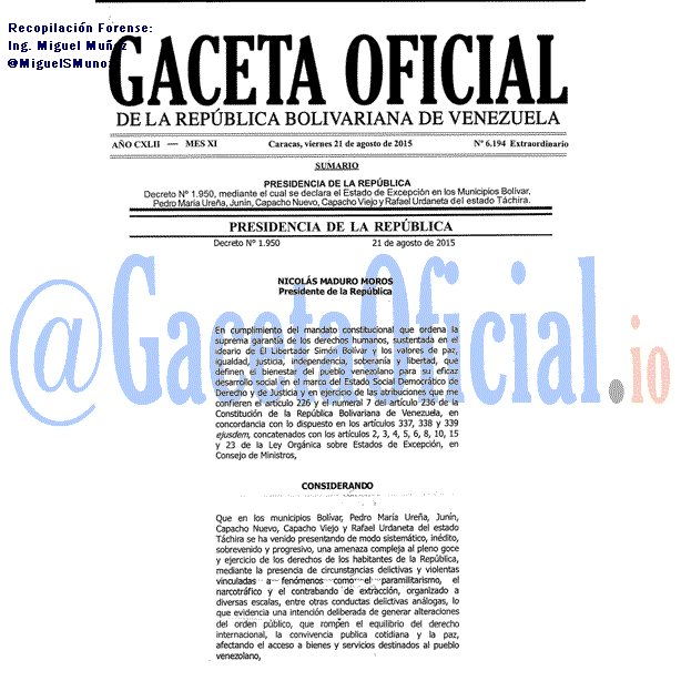 Gaceta Oficial 6194 del 21 agosto 2015