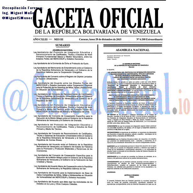 Gaceta Oficial 6208 del 28 diciembre 2015 