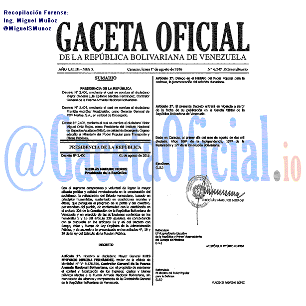Gaceta Oficial 6247 del 29 julio 2016