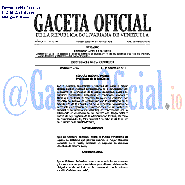 Gaceta Oficial 6258 del 1 octubr 2016