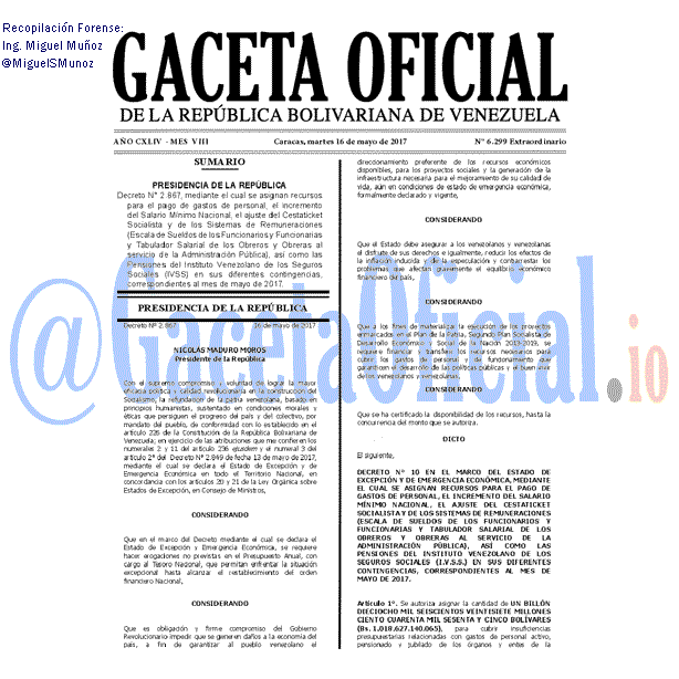 Gaceta Oficial 6299 del 16 mayo 2017