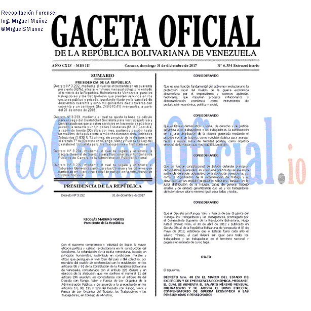 Gaceta Oficial 6354 del 31 diciembre 2017