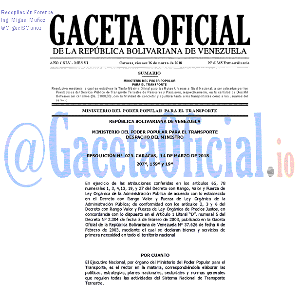 Gaceta Oficial 6365 del 16 marzo 2018