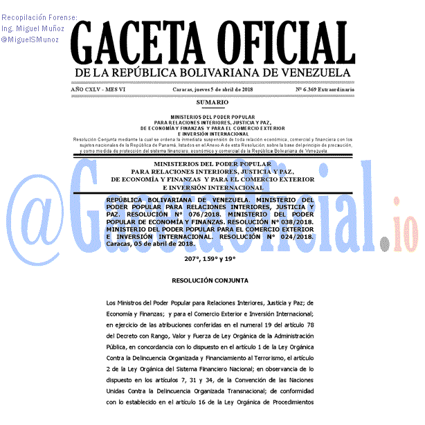 Gaceta Oficial 6369 del 5 abril 2018