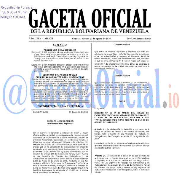 Gaceta Oficial 6395 del 17 Agosto 2018