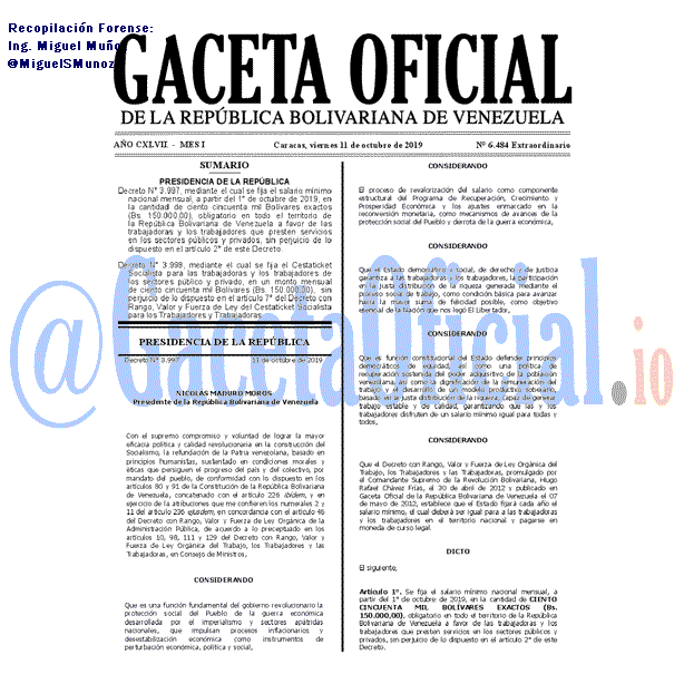 Gaceta Oficial 6484 del 11 Octubre 2019