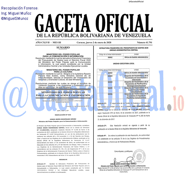 Gaceta Oficial 41791 del 2 Enero 2020