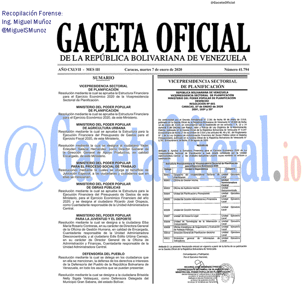 Gaceta Oficial 41794 del 7 Enero 2020 Gaceta Oficial 41794 del 7 Enero 2020