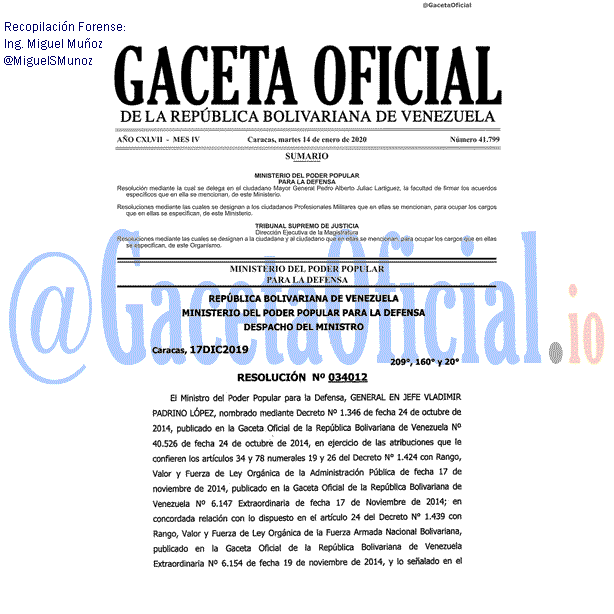 Gaceta Oficial 41799 del 14 Enero 2020 Gaceta Oficial 41799 del 14 Enero 2020