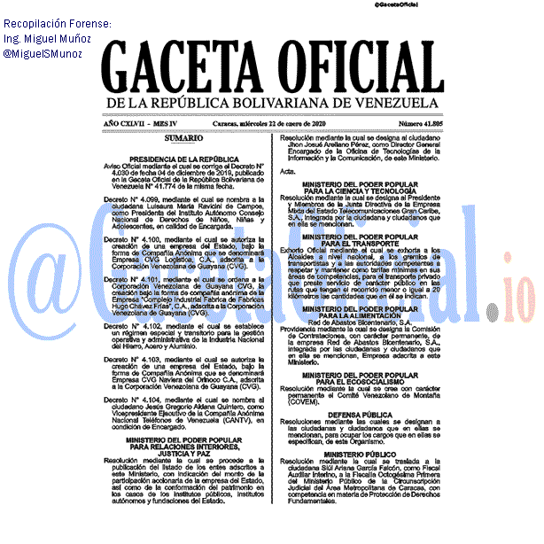 Gaceta Oficial 41805 del 22 Enero 2020