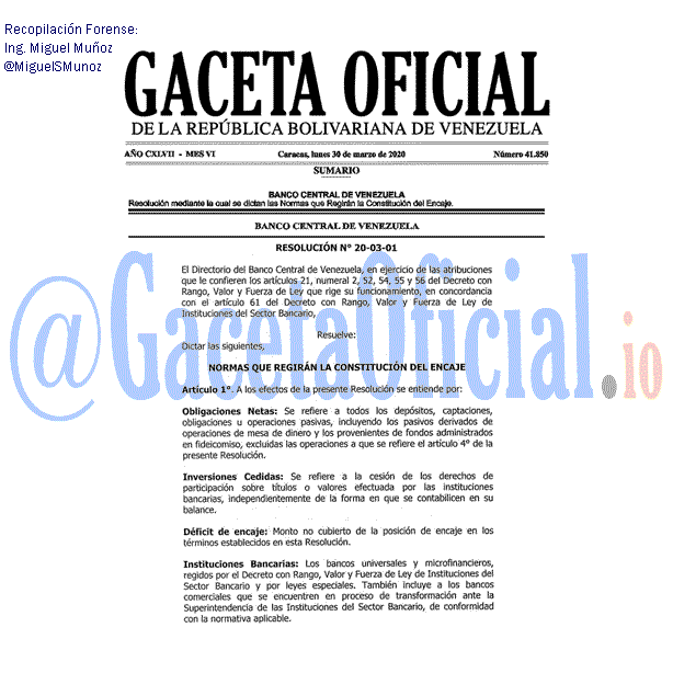 Gaceta Oficial 41850 del 30 marzo 2020 Gaceta Oficial 41850 del 30 marzo 2020