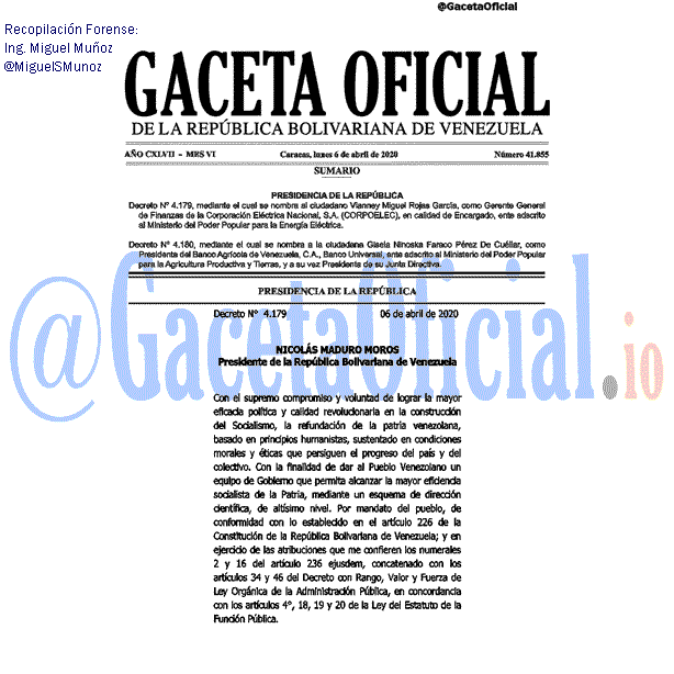 Gaceta Oficial 41855 del 6 abril 2020 Gaceta Oficial 41851 del 6 abril 2020