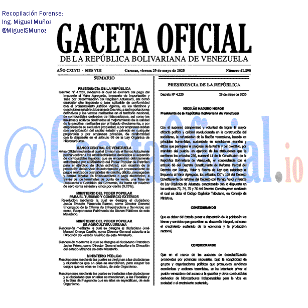 Gaceta Oficial 41890 del 29 mayo 2020