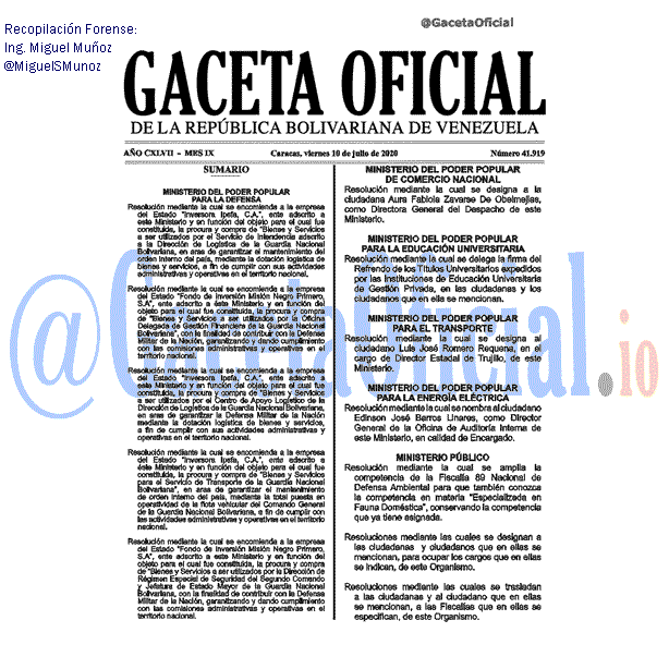 Gaceta Oficial 41919 del 10 julio 2020