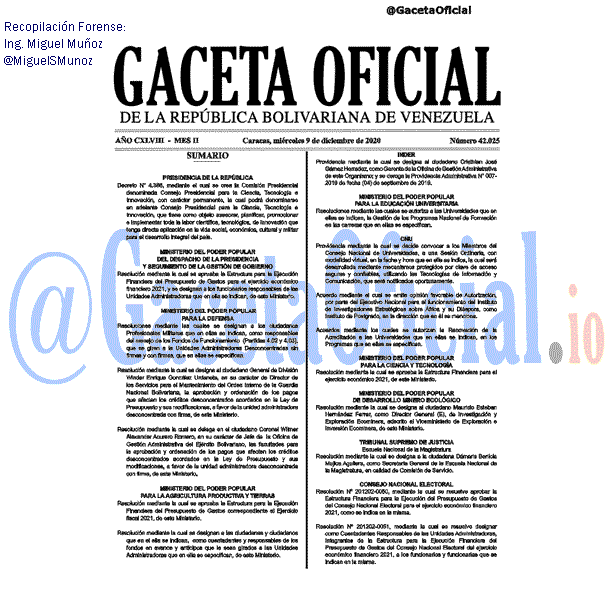 Gaceta Oficial 42025 del 9 diciembre 2020 Gaceta Oficial 42025 del 9 diciembre 2020