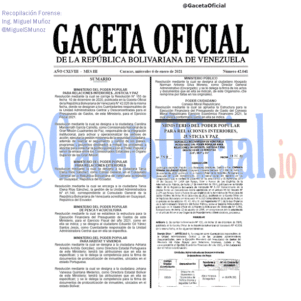 Gaceta Oficial 42041 del 6 Enero 2021