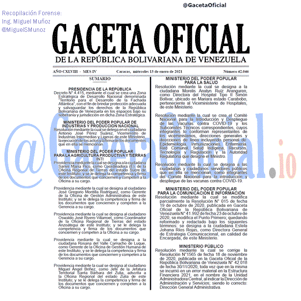 Gaceta Oficial 42046 del 13 Enero 2021 Gaceta Oficial 42046 del 13 Enero 2021