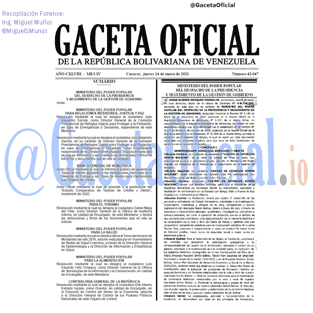 Gaceta Oficial 42047 del 14 Enero 2021