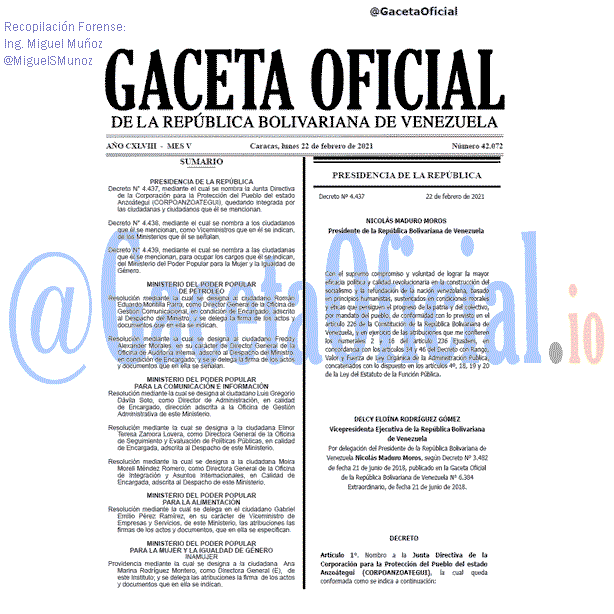 Gaceta Oficial 42072 del 22 febrero 2021 Gaceta Oficial 42072 del 22 febrero 2021