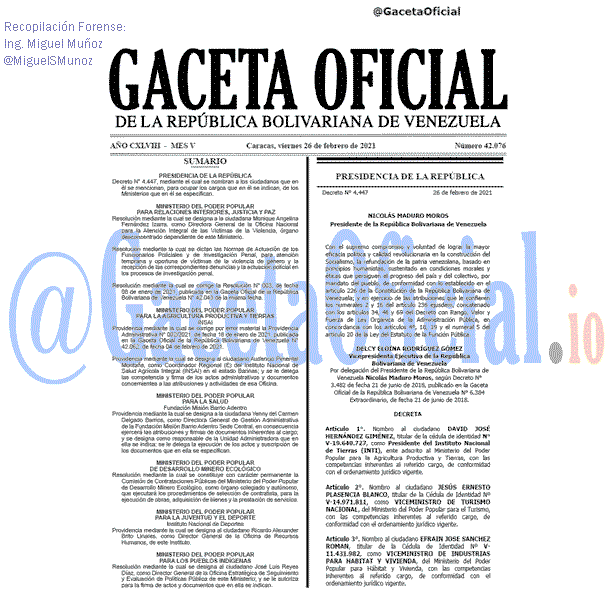 Gaceta Oficial 42076 del 26 febrero 2021