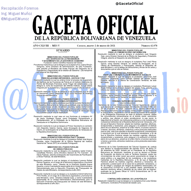 Gaceta Oficial 42078 del 2 marzo 2021