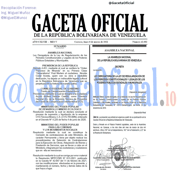 Gaceta Oficial 42082 del 8 marzo 2021