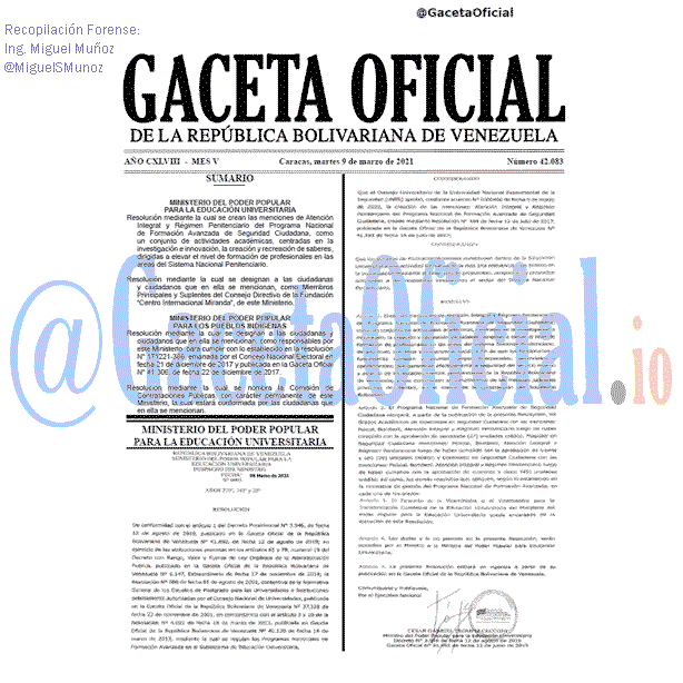 Gaceta Oficial 42083 del 9 marzo 2021 Gaceta Oficial 42083 del 9 marzo 2021