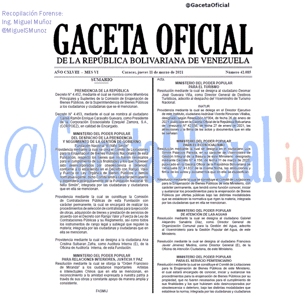 Gaceta Oficial 42085 del 11 marzo 2021