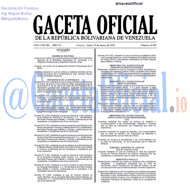 Gaceta Oficial 42087 del 15 marzo 2021