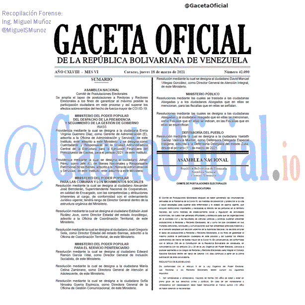 Gaceta Oficial 42090 del 18 marzo 2021