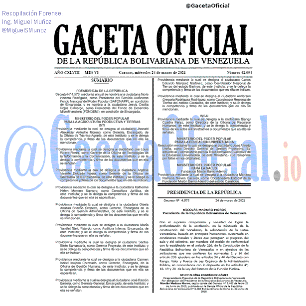 Gaceta Oficial 42094 del 24 marzo 2021 Gaceta Oficial 42094 del 24 marzo 2021