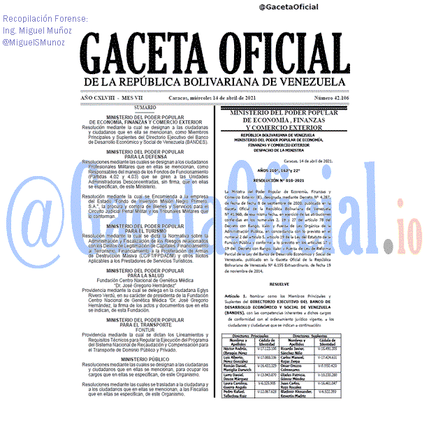 Gaceta Oficial 42106 del 14 abril 2021