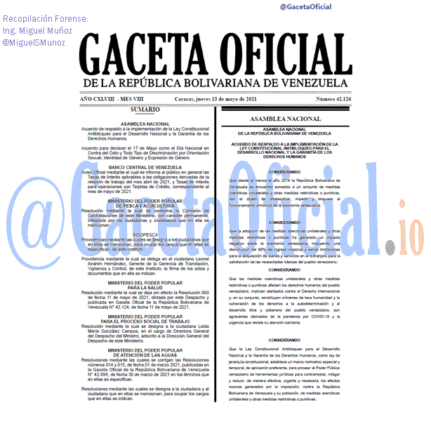 Gaceta Oficial 42126 del 13 mayo 2021 Gaceta Oficial 42126 del 13 mayo 2021
