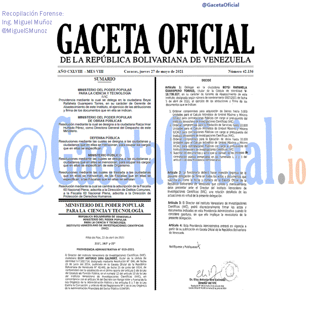 Gaceta Oficial 42136 del 26 mayo 2021 Gaceta Oficial 42136 del 27 mayo 2021